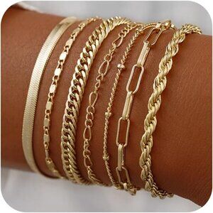 🆕 Sufope Dainty Laying Bracelet Women Gold 14K Adjustable Stackable jewelry Set